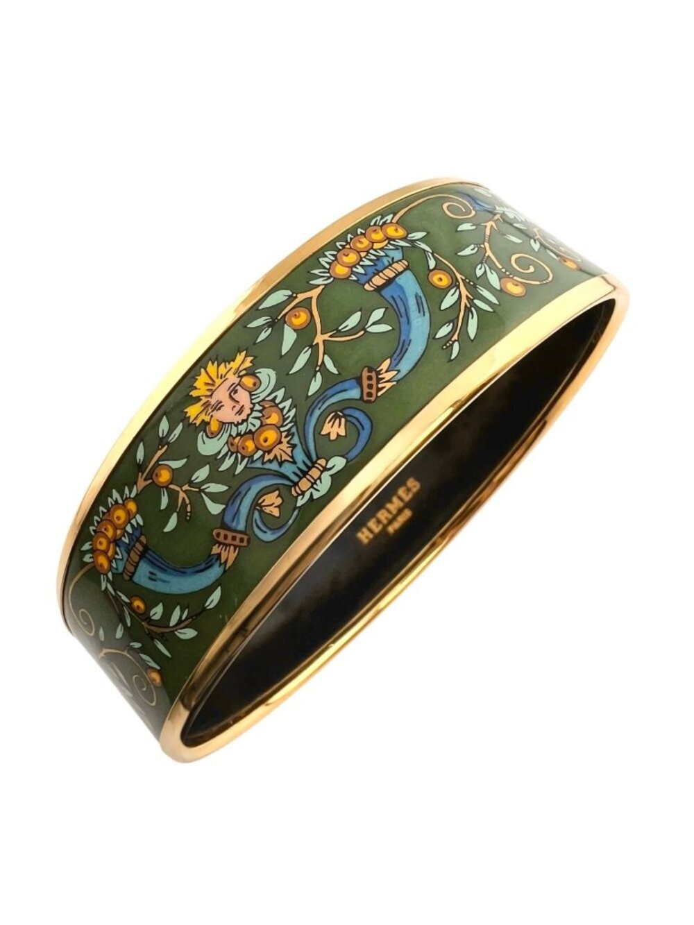 Hermes Enamel GM Bangle Green Bracelet